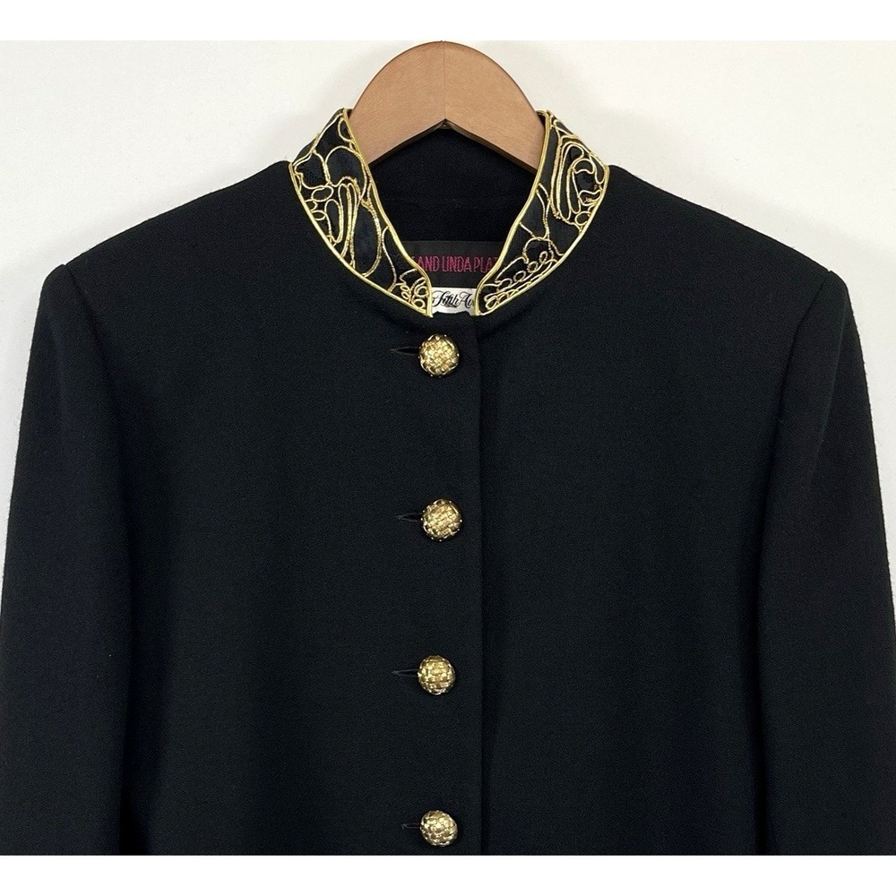 VTG Tom & Linda Platt Gold Embroidered Blazer Jacket Size S Black Saks Fifth Ave